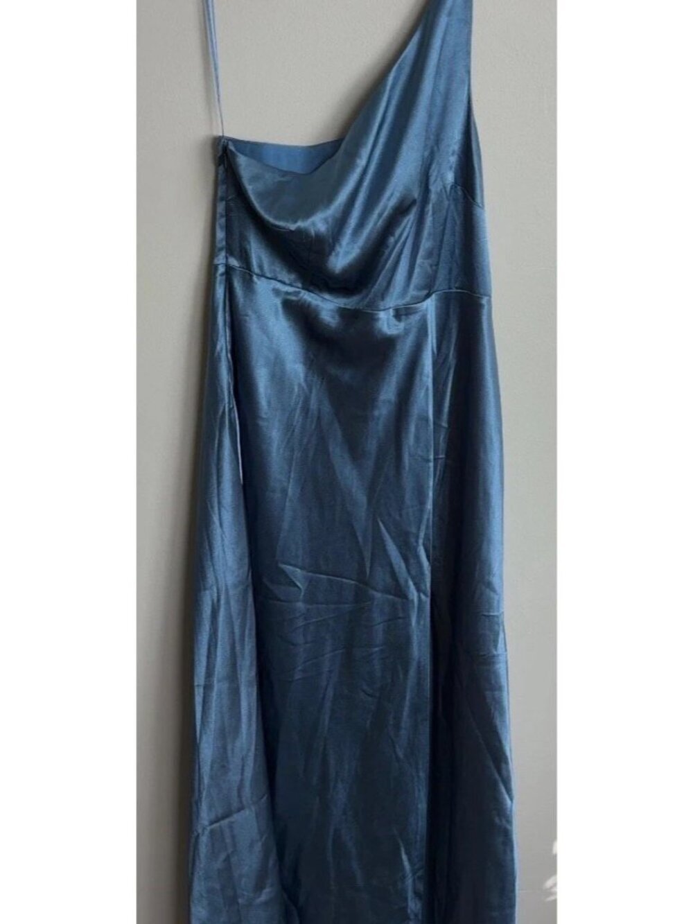 Birdy Grey Blue Satin One-Shoulder Maxi Dress Size Large Formal Women’s
